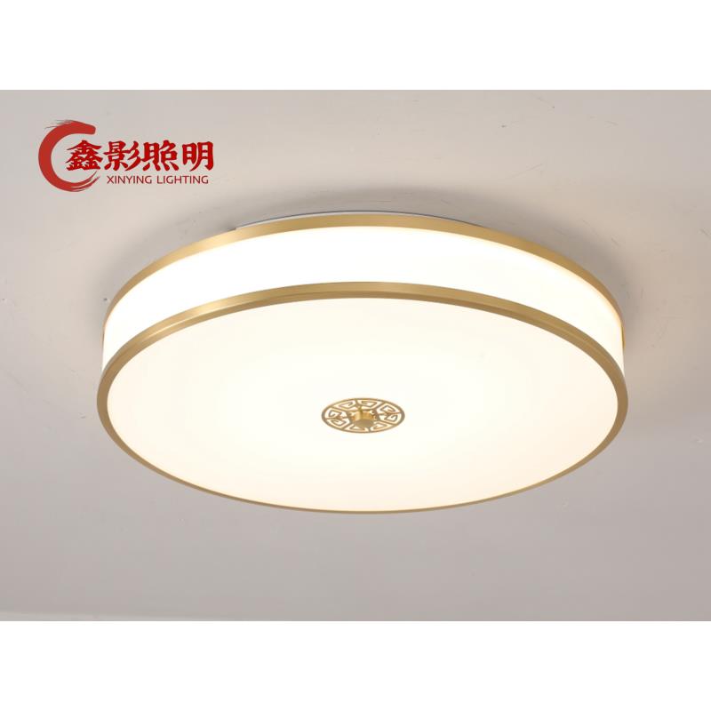 新中式黄铜吸顶灯自建房别墅高端大气国潮卧室书房茶室长城纹灯具