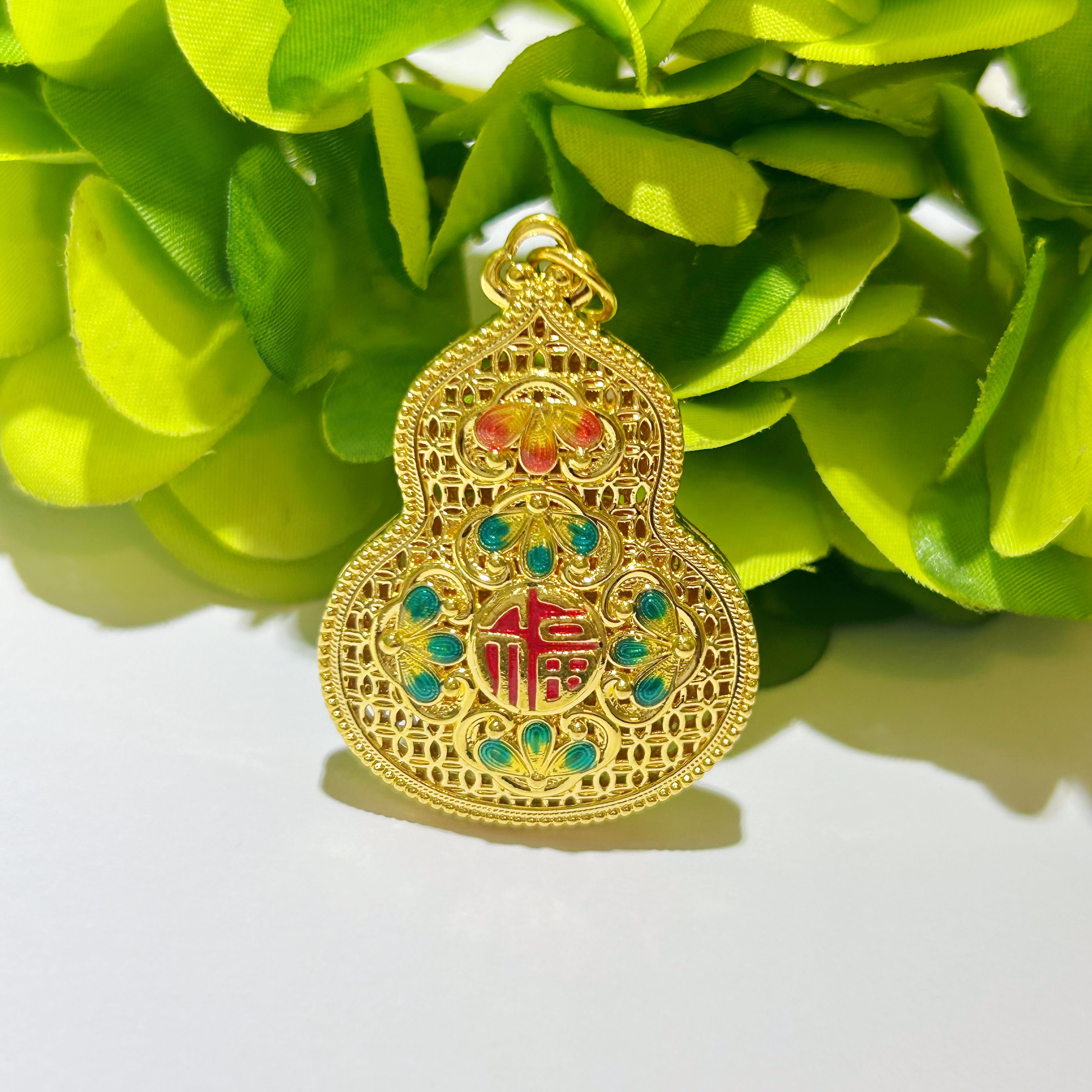 【富远黄金】足金5D珐琅镂空葫芦吊坠挂坠