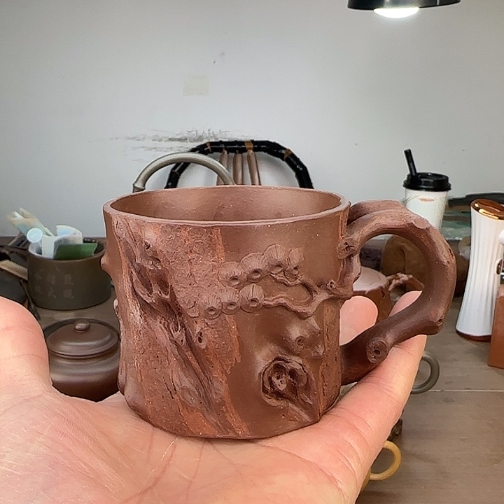 紫砂茶杯原矿手工松桩杯