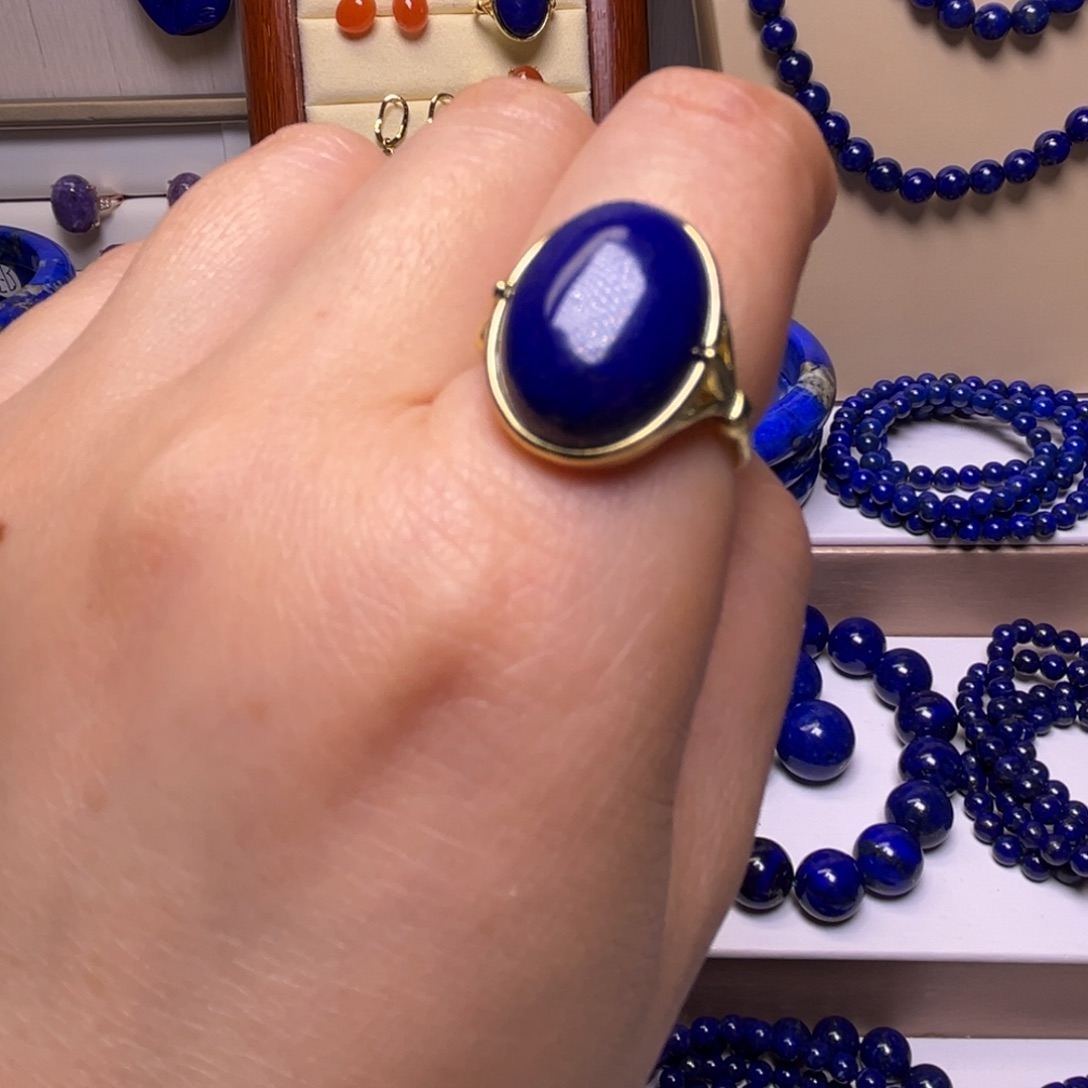 青金石戒指银S925镶嵌戒指大