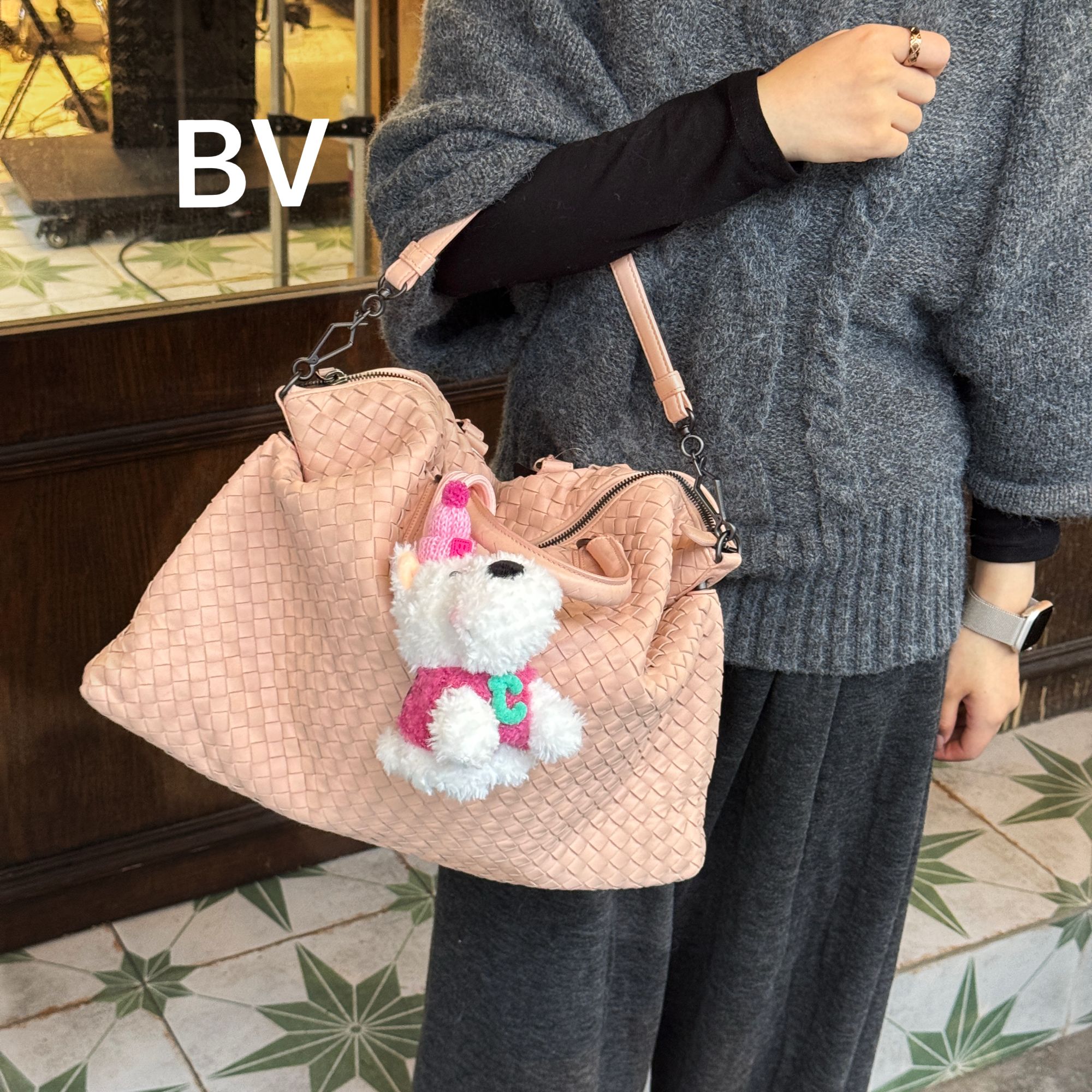 95新 BOTTEGA VENETA/葆蝶家 MSW310 BV手提粉色福袋95新