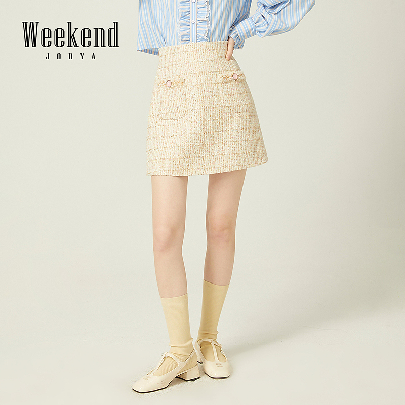 【陈大可专属】卓雅周末冬小香风高腰口袋金葱花纱短裙EJWDDF68