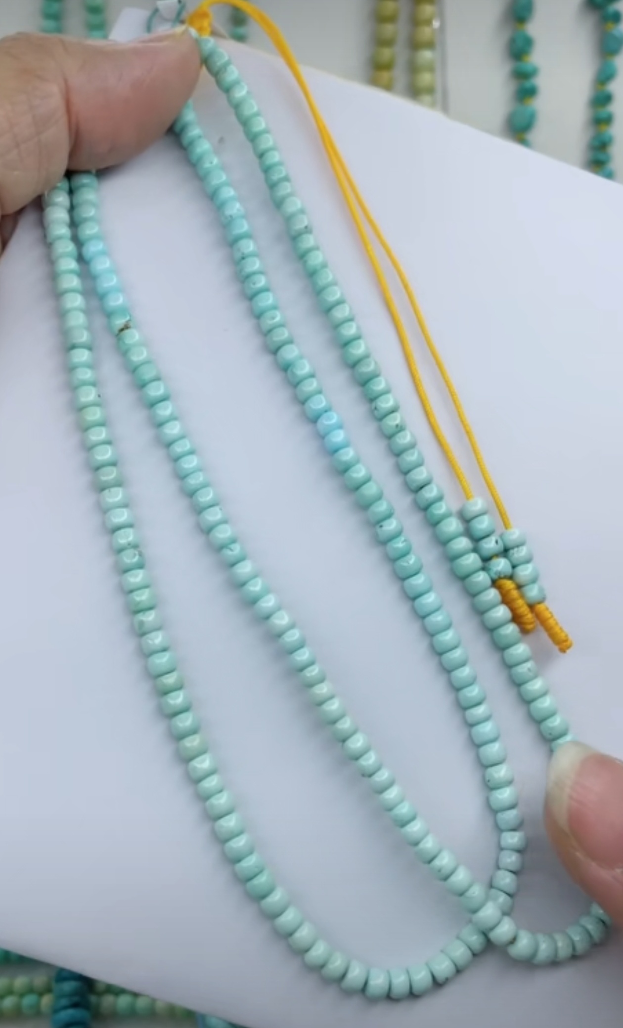 天然原矿绿松石米珠链卡4+