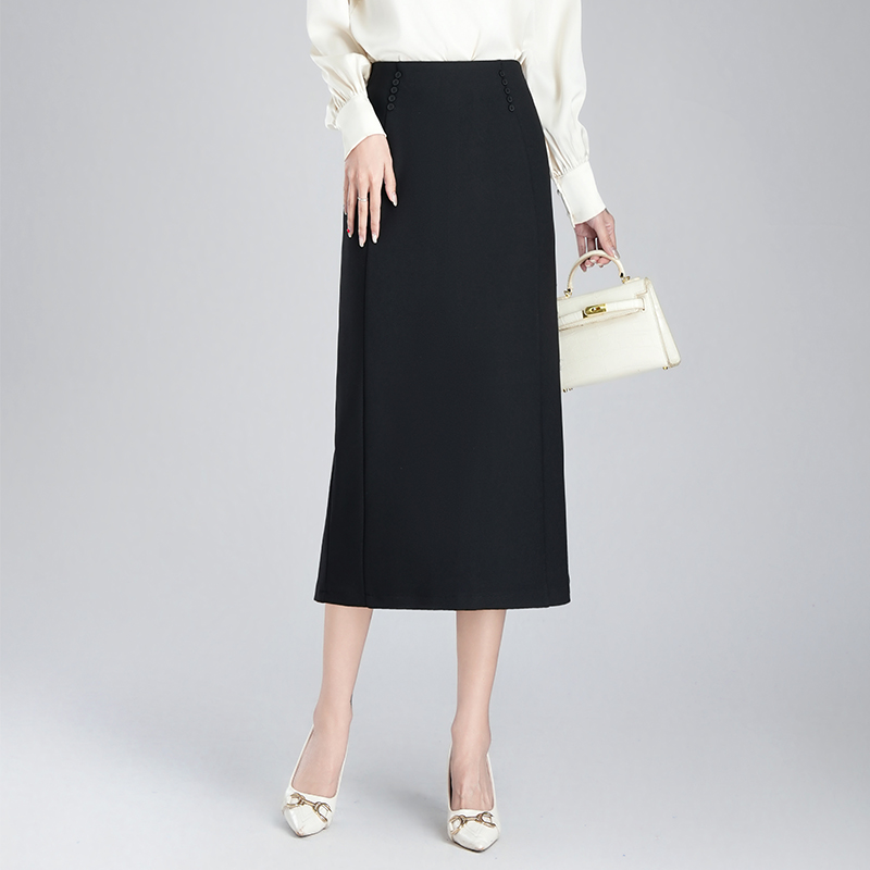 黑色直筒裙一步裙女中长款2025春季新款通勤高腰显瘦半身裙包臀裙