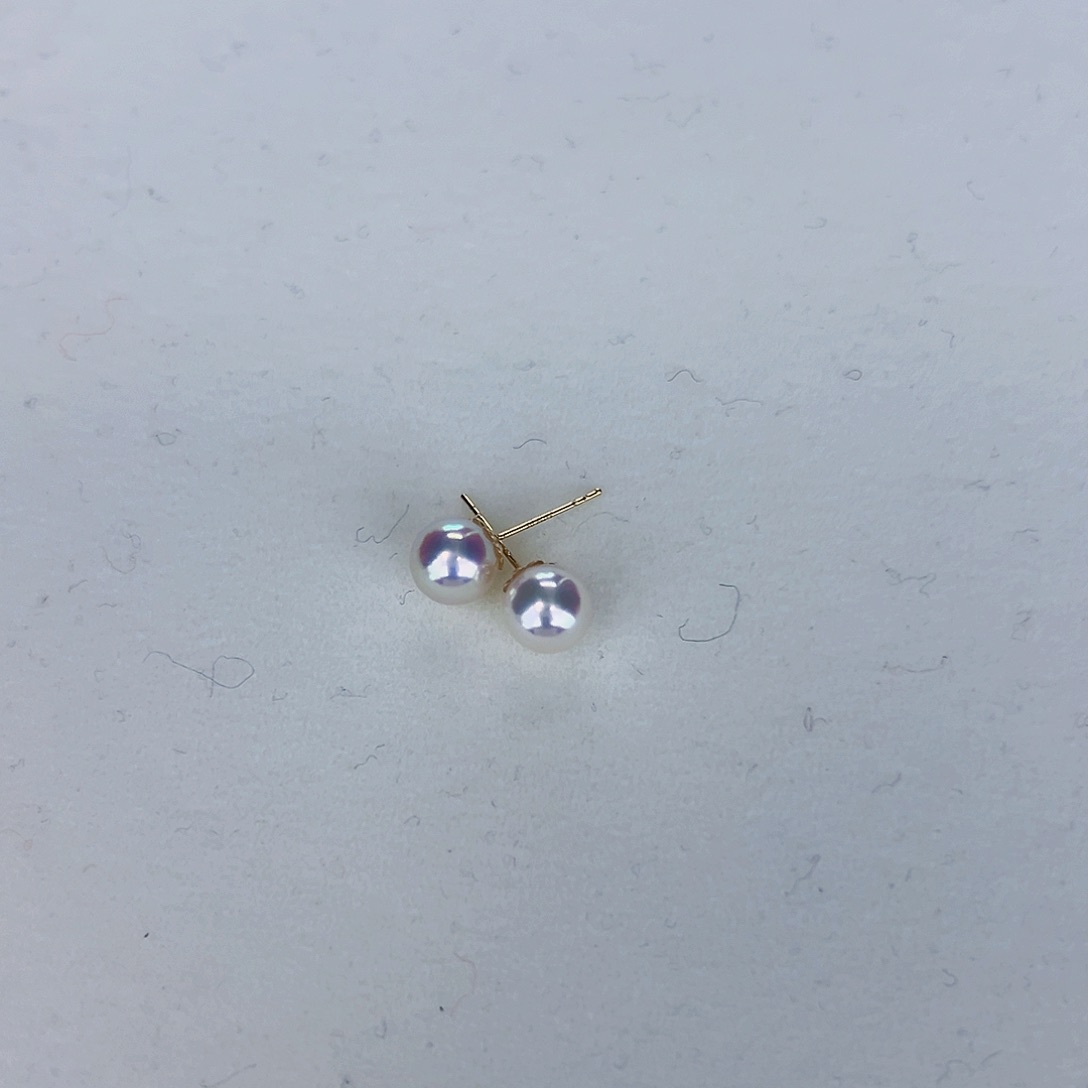 海水珍珠海水akoya天女耳钉7-7.5mm18K金镶嵌