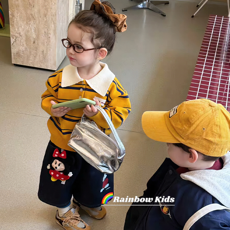 【彩虹家】2025深秋冬女童翻领条纹卫衣套装-98150