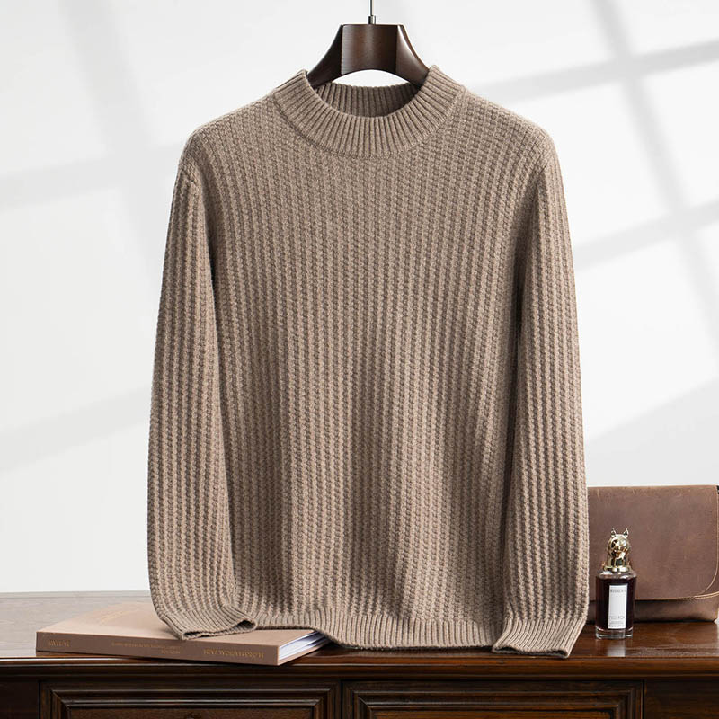 可机洗100%山羊绒衫男士双股加厚正反针毛衣纯羊绒套头衫400-450