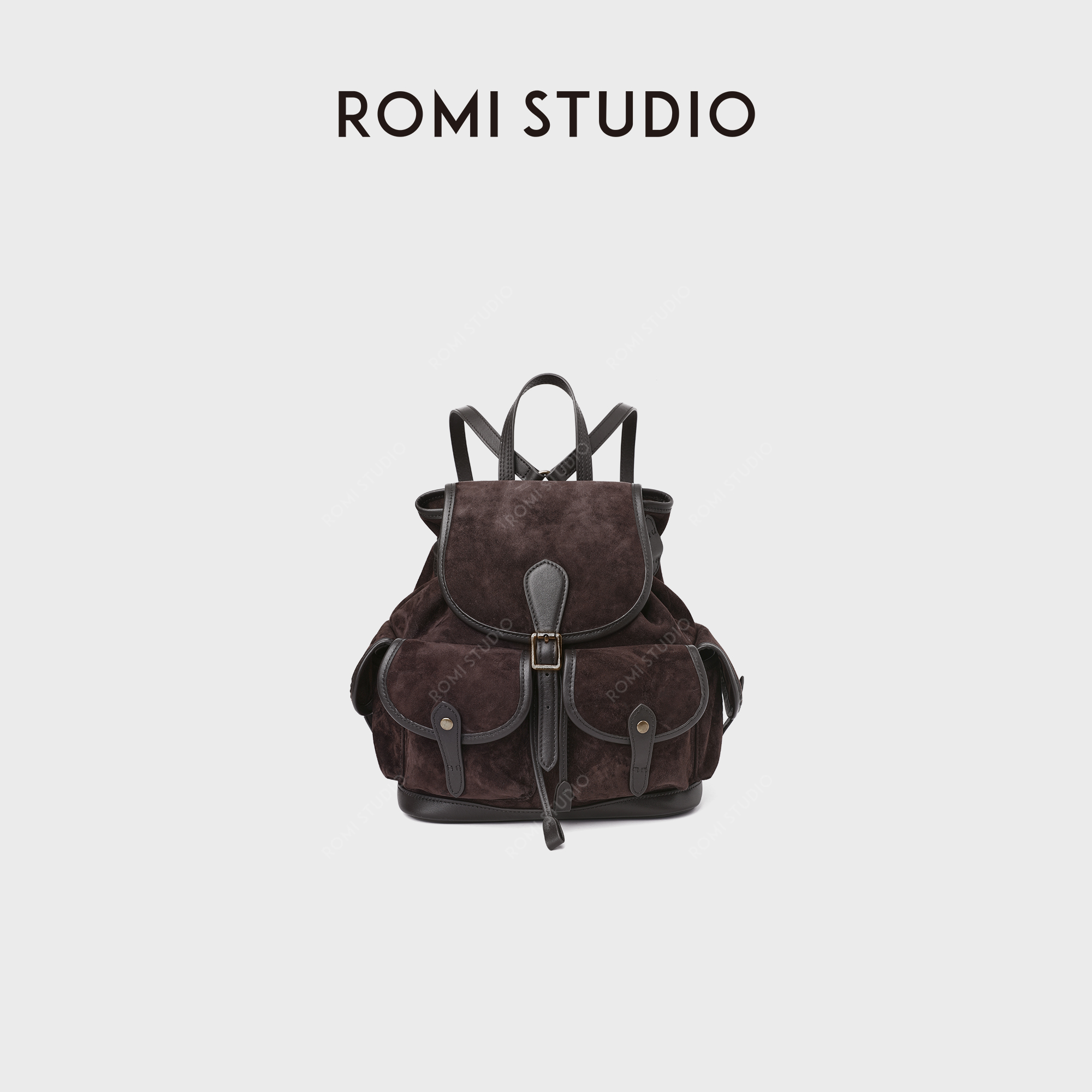 ROMI STUDIO 首饰袋 羊京绒+头层头皮铆钉复古双肩包 RWCWP37355