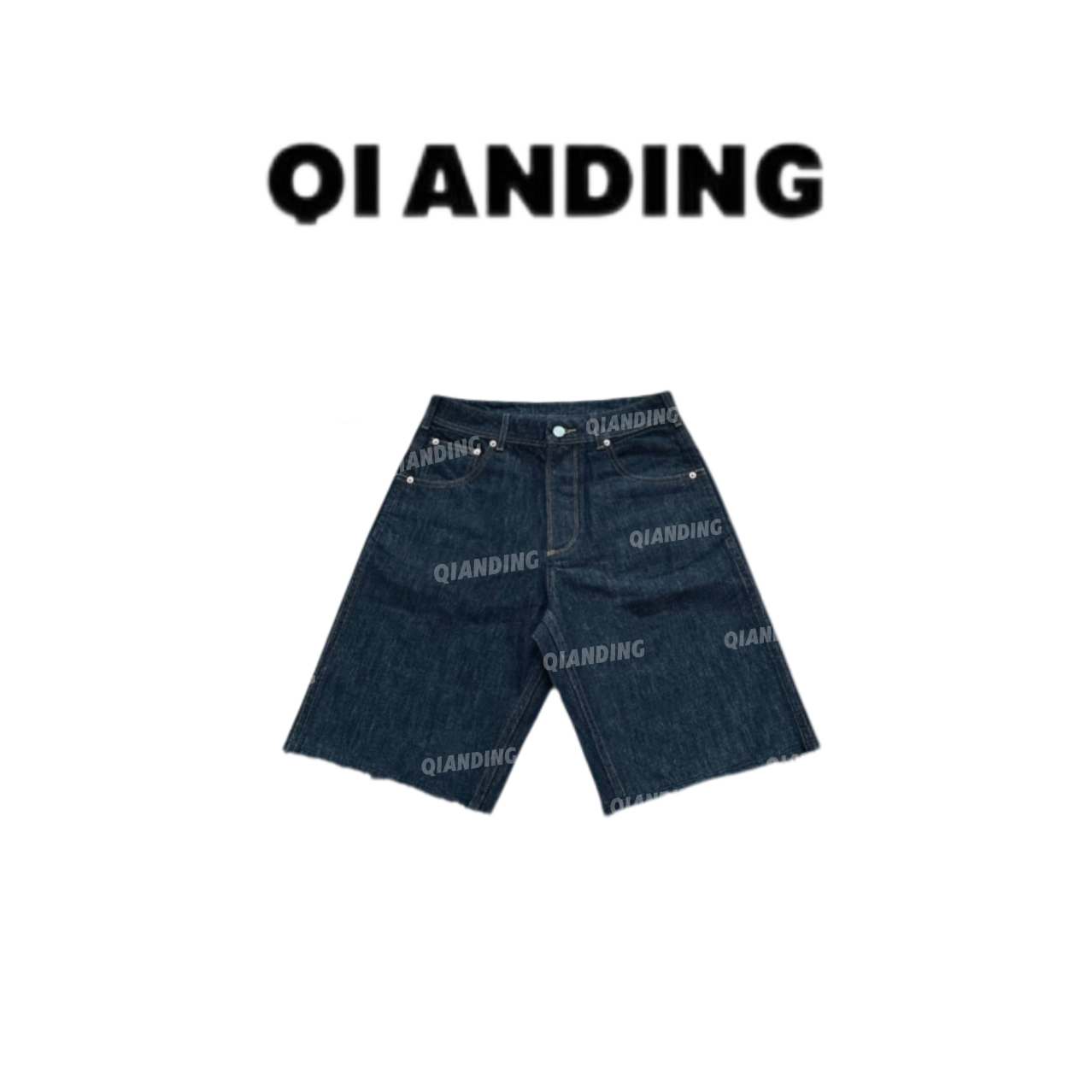 【QIANDING】原牛大短裤毛边休闲牛仔短裤A2555
