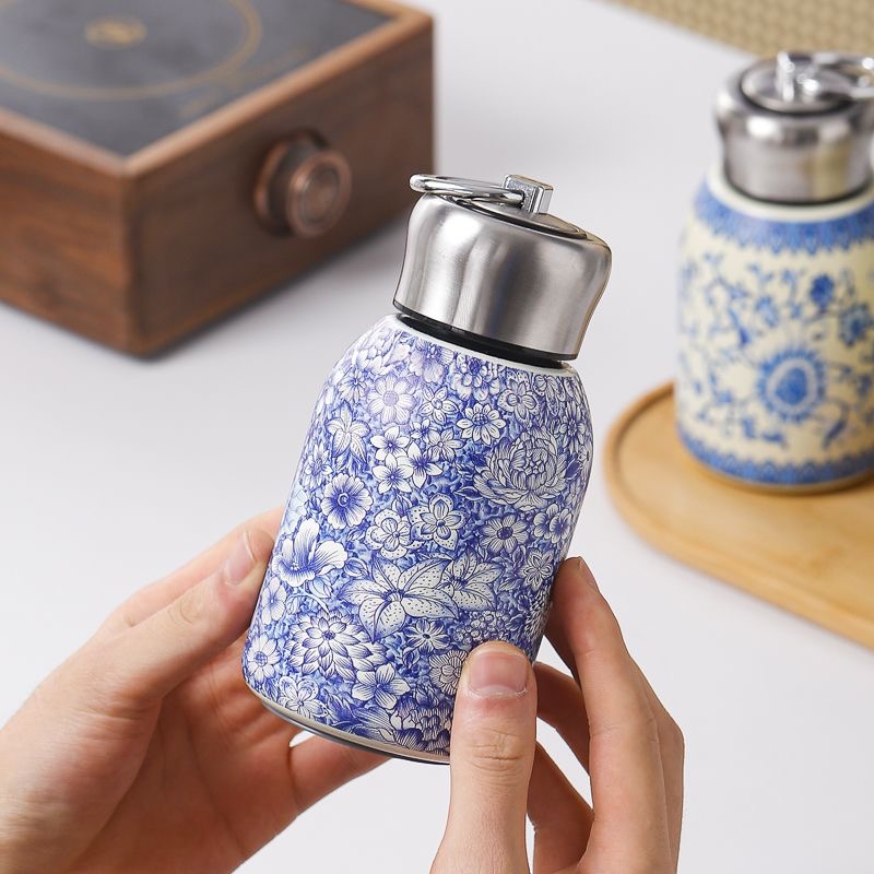 74青花小胖丁保温杯中国风复古小巧杯子316不锈钢内胆便携保温杯