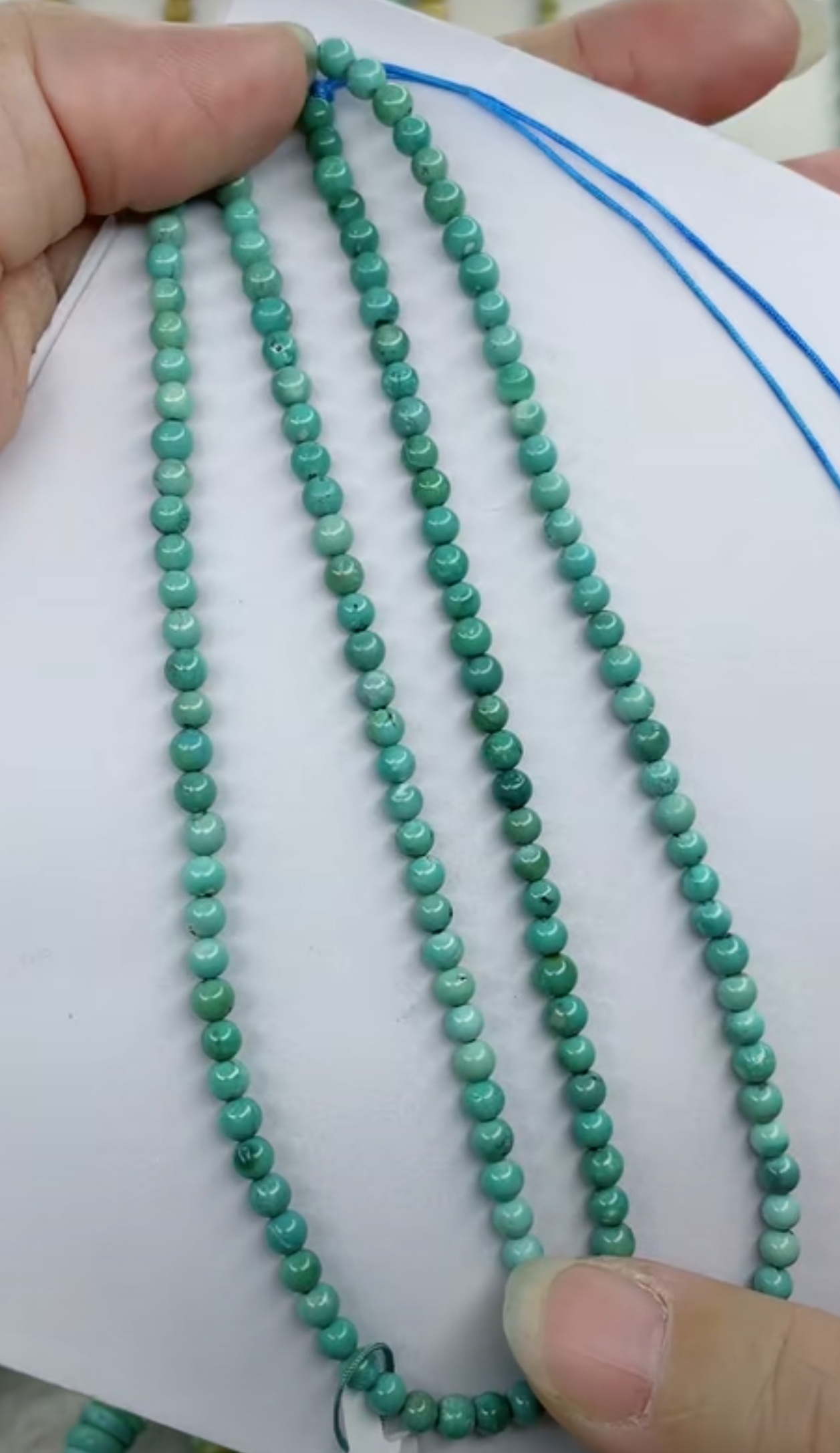 天然原矿绿松石米珠链卡4+