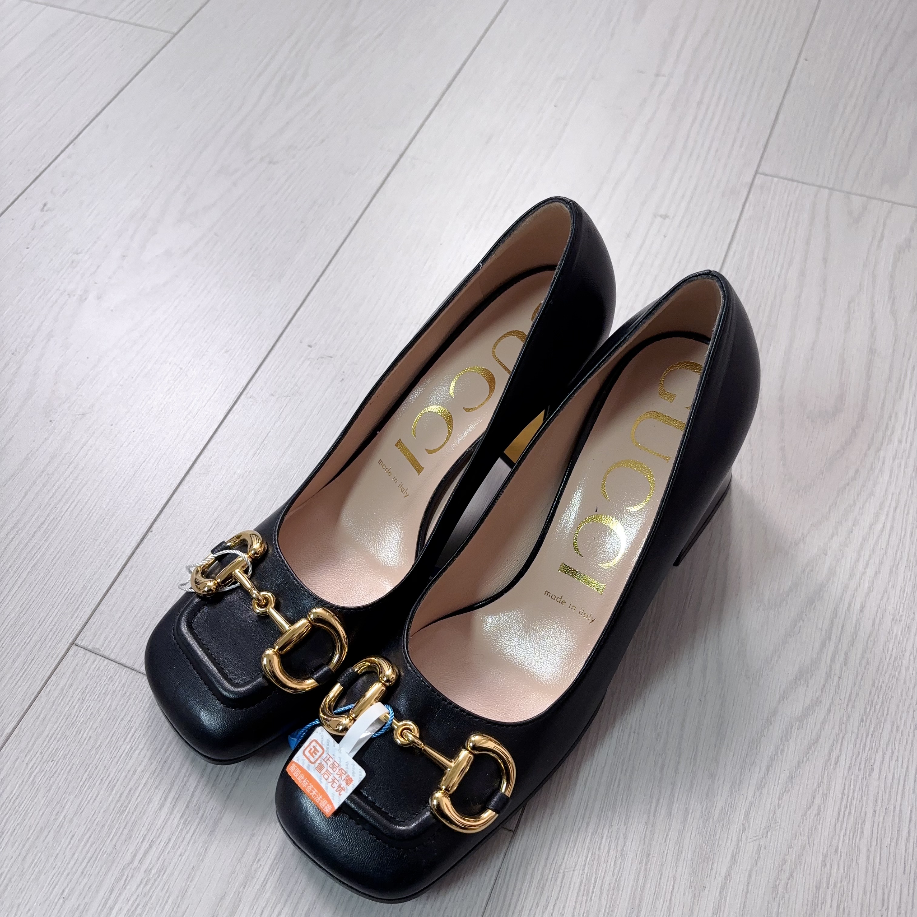 95新 GUCCI/古驰  古驰牛皮高跟鞋黑色37码/ 251118LXBVX06