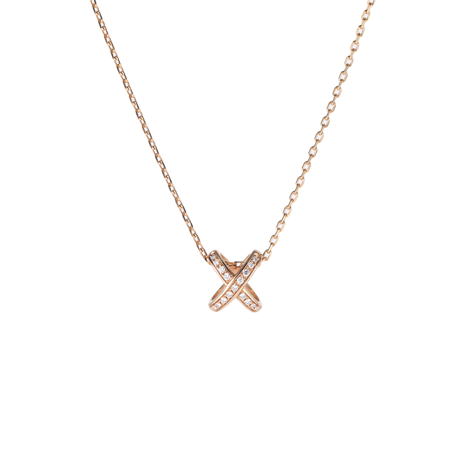 99新 Chaumet/尚美 【66特价】玫瑰金 欢缘 小叉项链 满钻 项链