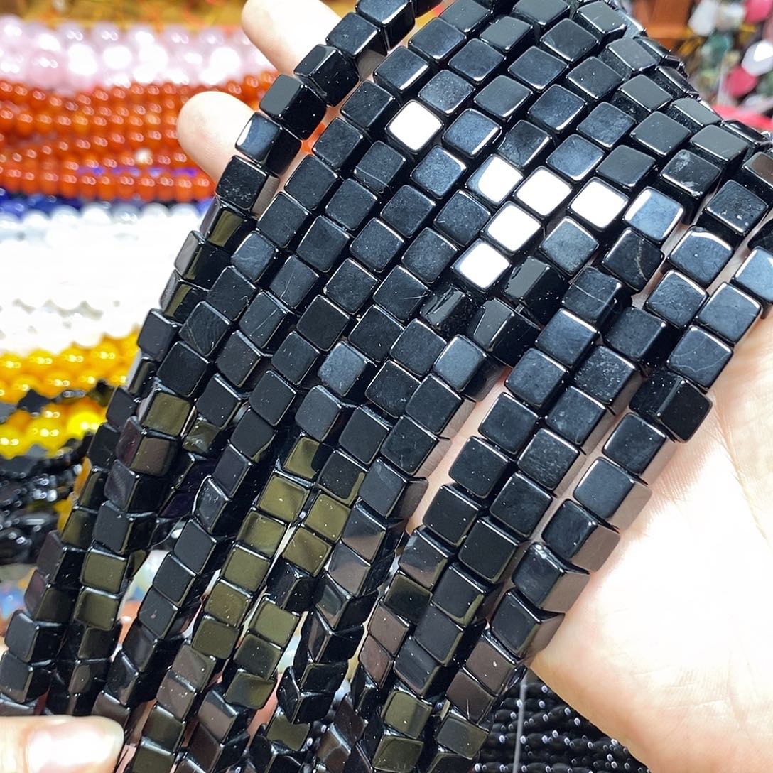 玛瑙/玉髓未镶嵌珠宝半成品黑玛瑙方糖一条卡8mm