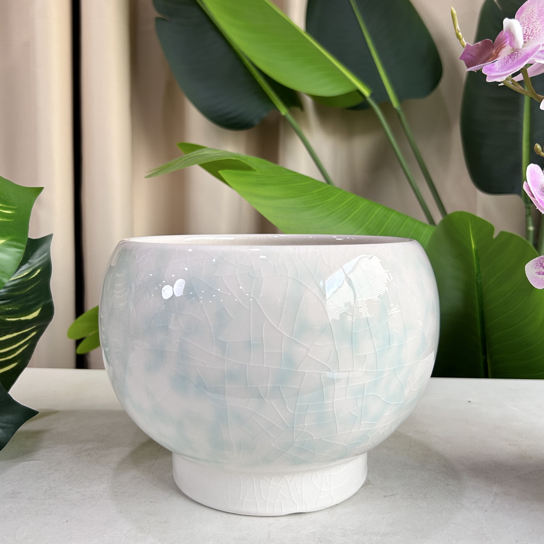 C017口17高15创意型冰裂绿透气花盆适合蝴蝶兰幸福树等多种绿植