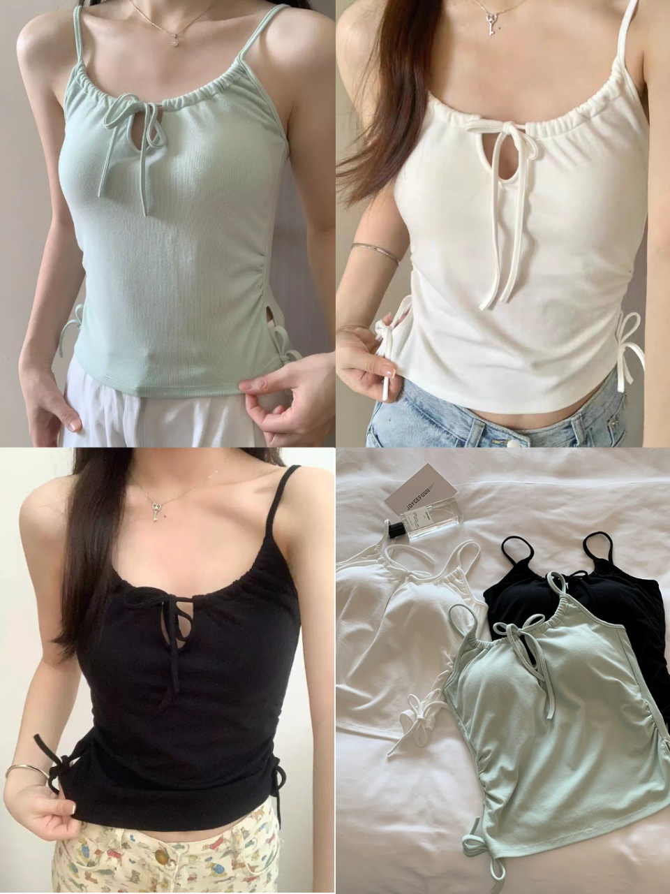 纯欲辣妹系带无袖背心修身蝴蝶结显瘦吊带搭外甜美设计上衣胸垫