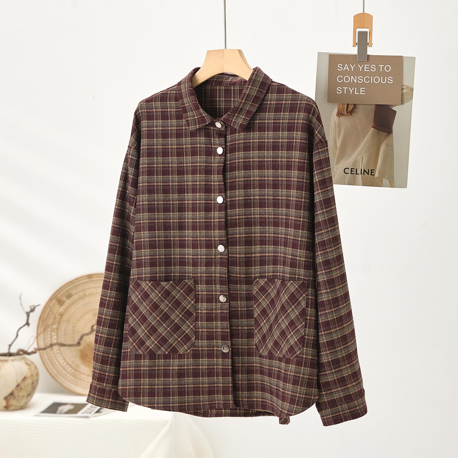 【谢姐专属】欧版时尚轻奢百搭休闲洋气格子衬衫26652