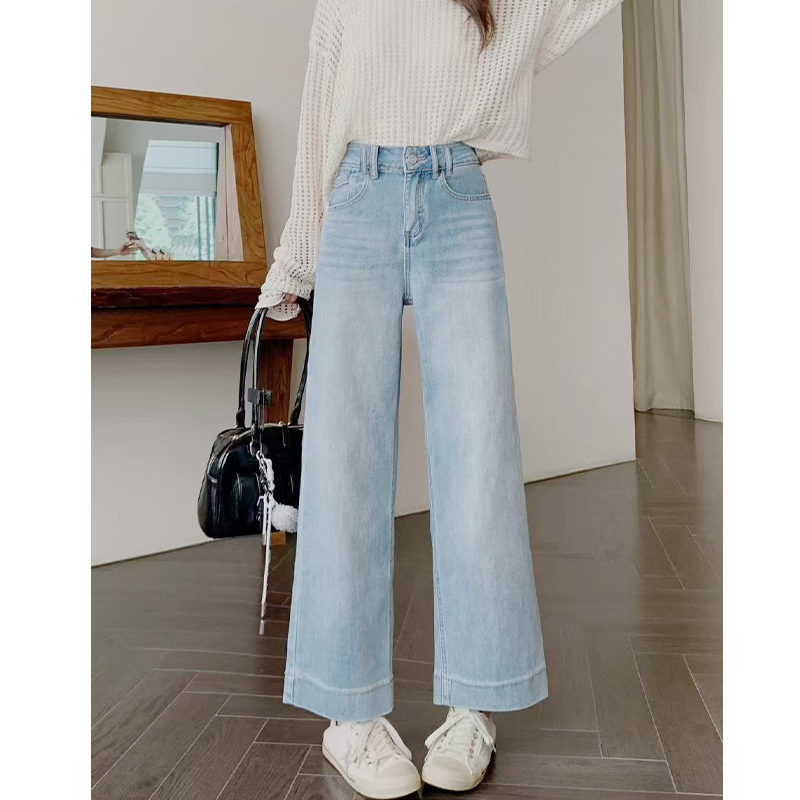 （女装）6305 春夏新款蓝色高腰宽松显瘦垂感直筒阔腿牛仔裤