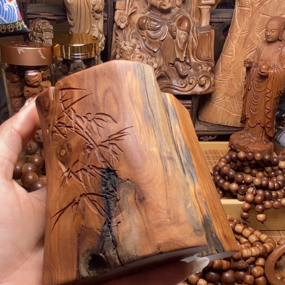 檀香木把件影手串摆件462克