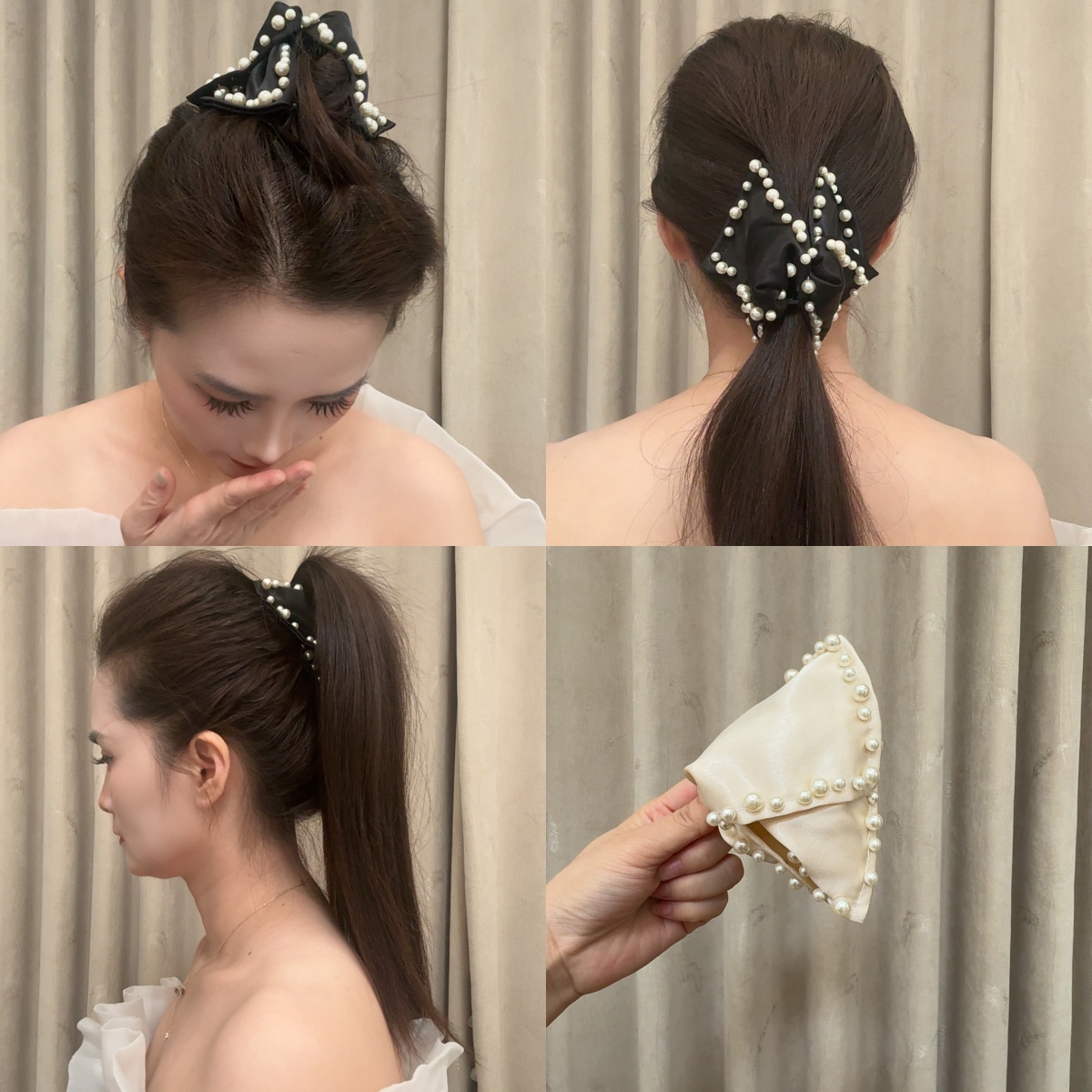轻奢风优雅珠珠抓夹女百搭精致半扎发盘发鲨鱼夹高级感小众发夹新
