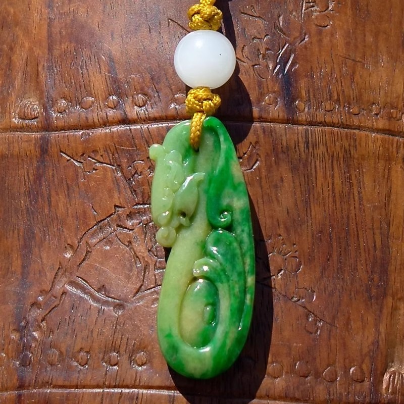 11梦=回9853天然缅甸A货老坑正阳绿黄翡双彩翡翠龙吊坠挂件带证书