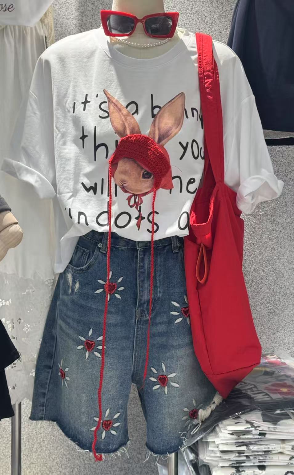 深圳南油高货ZZ小红帽印花T恤吸汗少女风刺绣休闲百搭短袖潮流