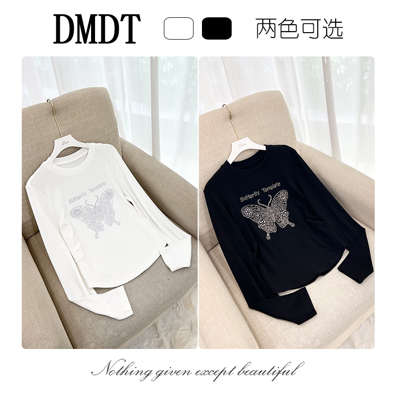 【DMDT服饰】2025新品“轻盈舒柔”蝴蝶重工烫钻显瘦女休闲百搭T恤663