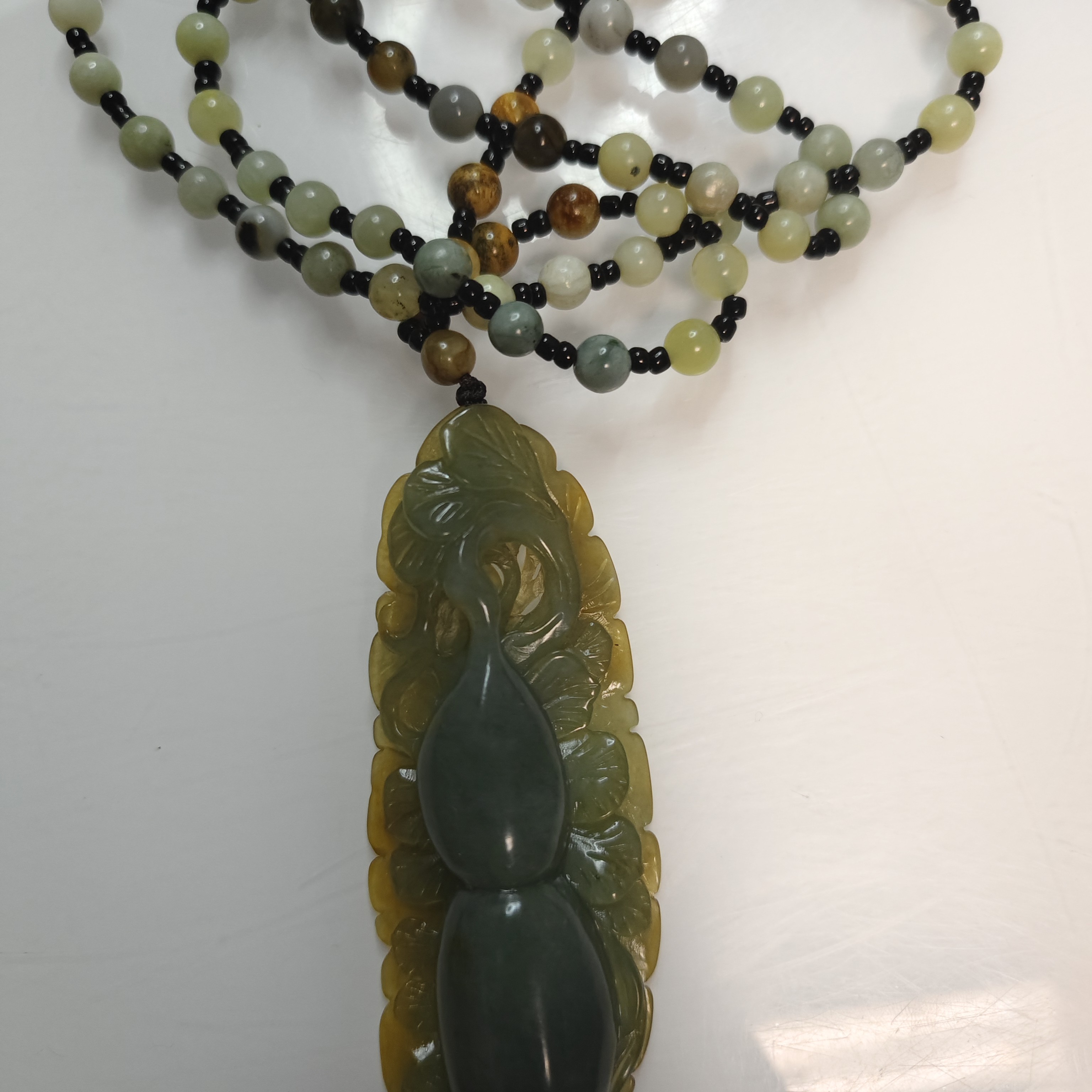 岫玉花玉葫芦带花玉链子项链