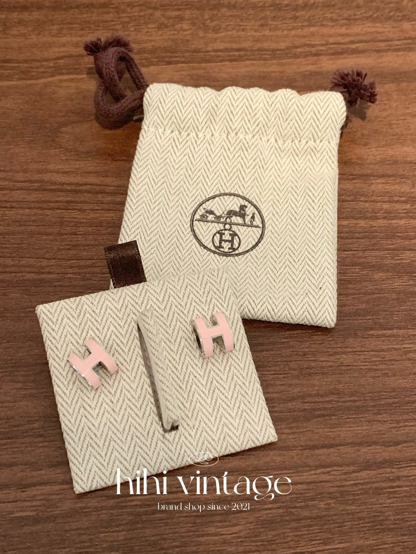 99新 Hermes/爱马仕 Hermes 爱马仕 粉银POP H耳钉/12494572