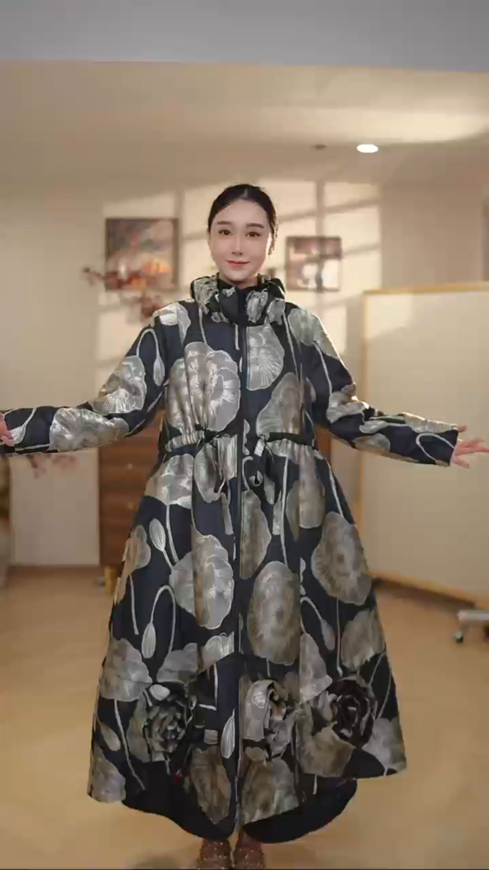 新中式中长款A字棉服