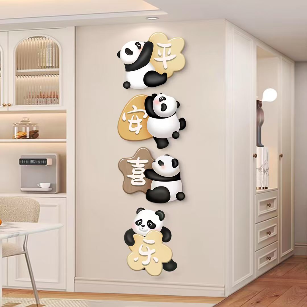 暖居熊猫串串装饰画现代简约客厅电视背景墙入户玄关走廊墙面挂画