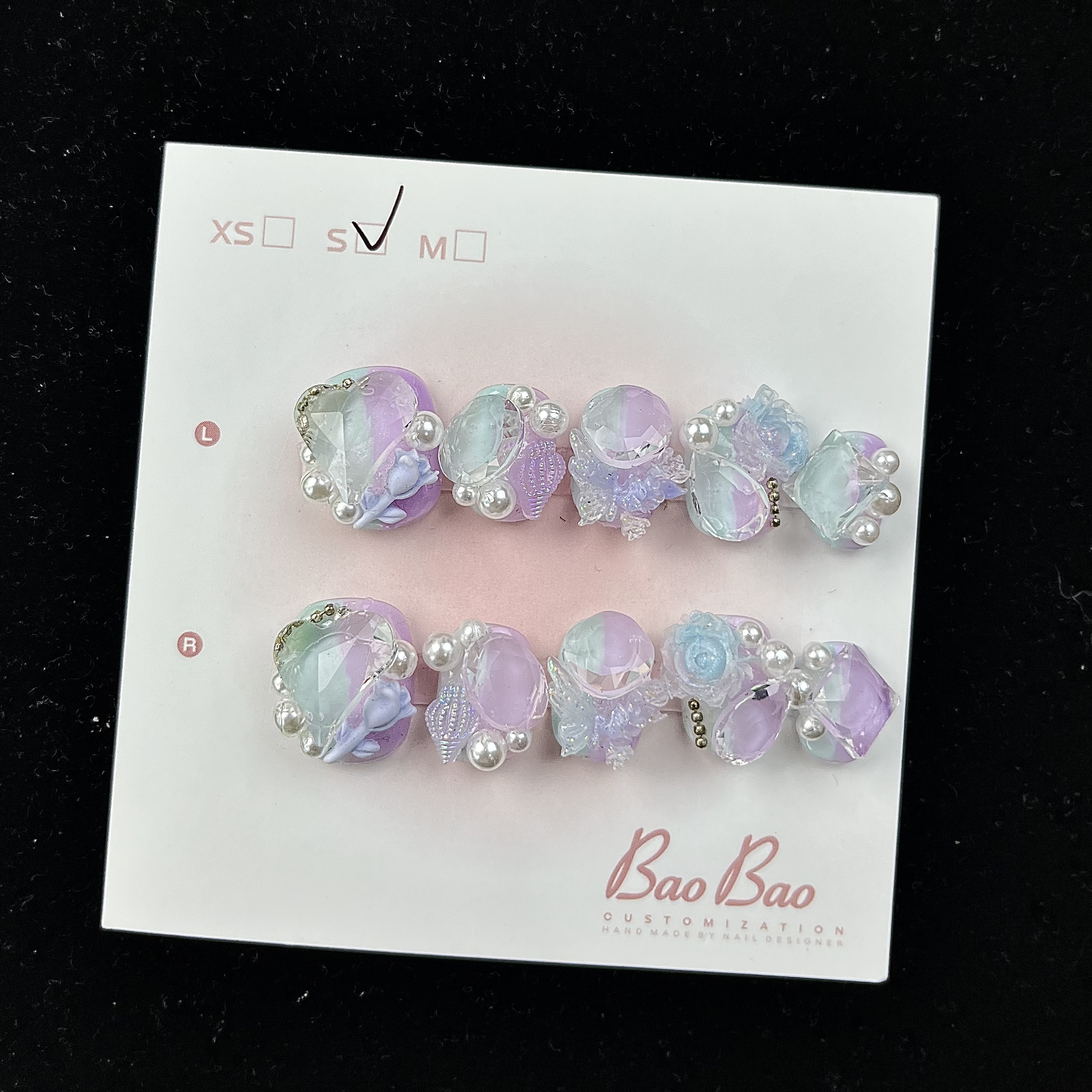 【BAO紫蓝短圆】纯手工可爱透明原创设计穿戴甲纯欲冰透ins清新