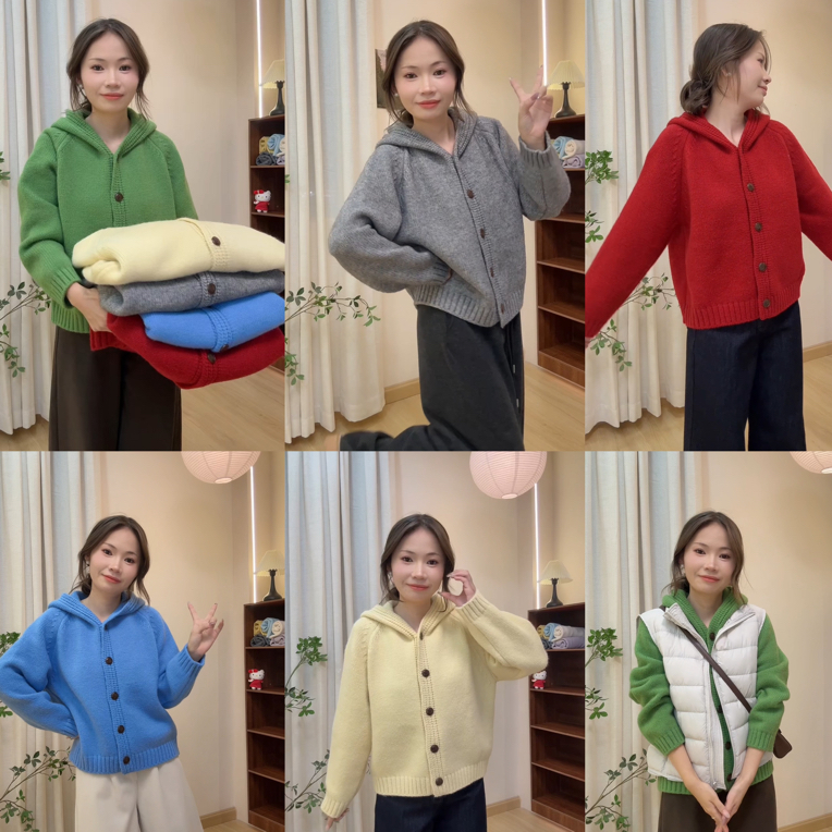 连帽带扣毛衣外套