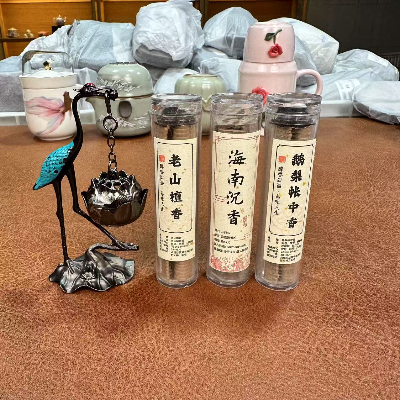 ZHTJ0040-小仙鹤莲花吊香炉带三管香