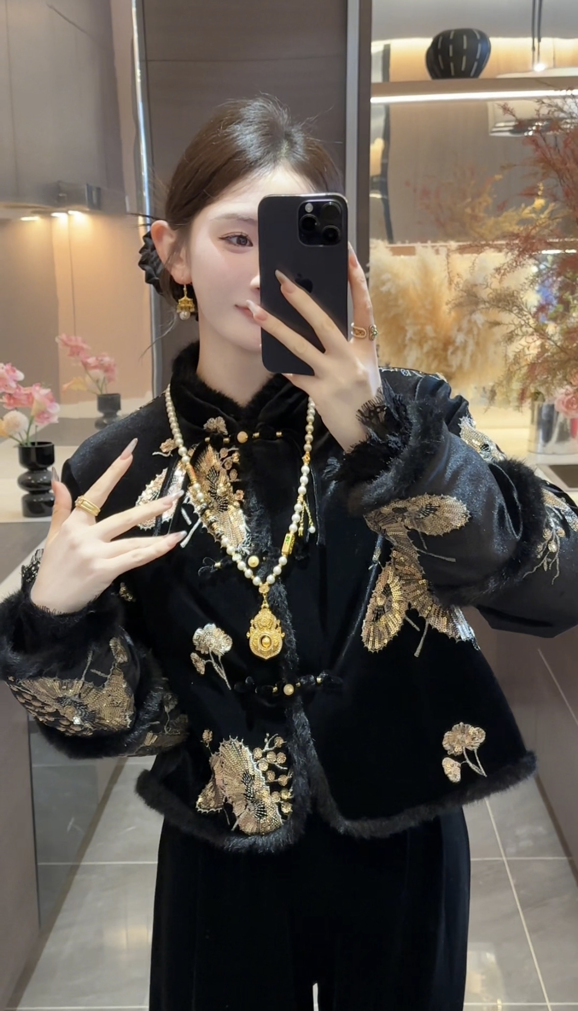 【周粥】【金蝶】2025秋冬新款新中式亮片刺绣加棉加厚上衣JJQ5MY6343