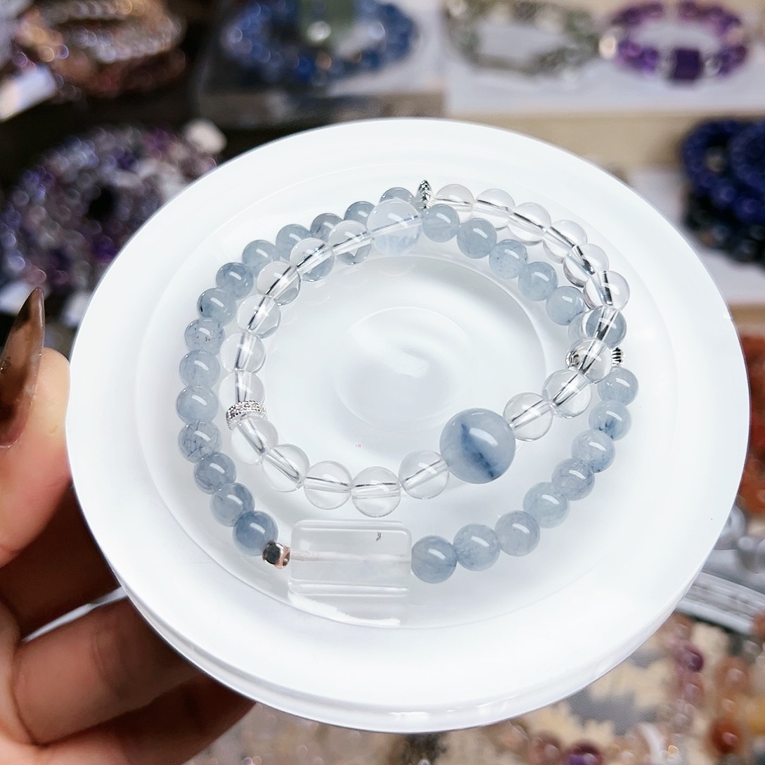 水晶手链未镶嵌蓝兔毛蓝针白水