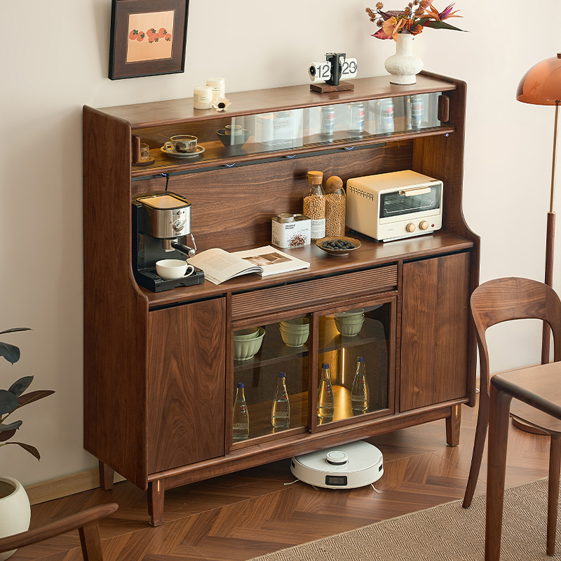 致典北美黑胡桃木晴野餐边柜靠墙实木一体储物柜家用餐厅收纳柜