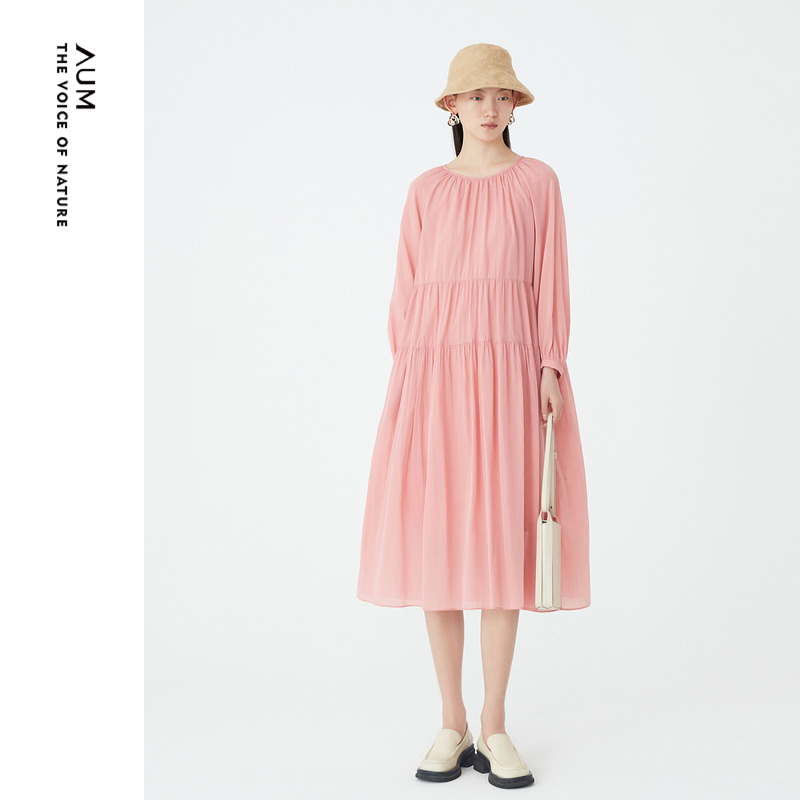 【FaFa裙-十里桃花】AUM/噢姆时尚月见草粉宽松显瘦连衣裙M1DE30656