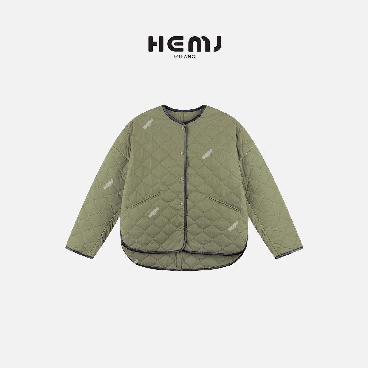 HEMJ 和梦洁 “卡其绿格纹”菱格纹理绗缝夹克外套 MC1C3780