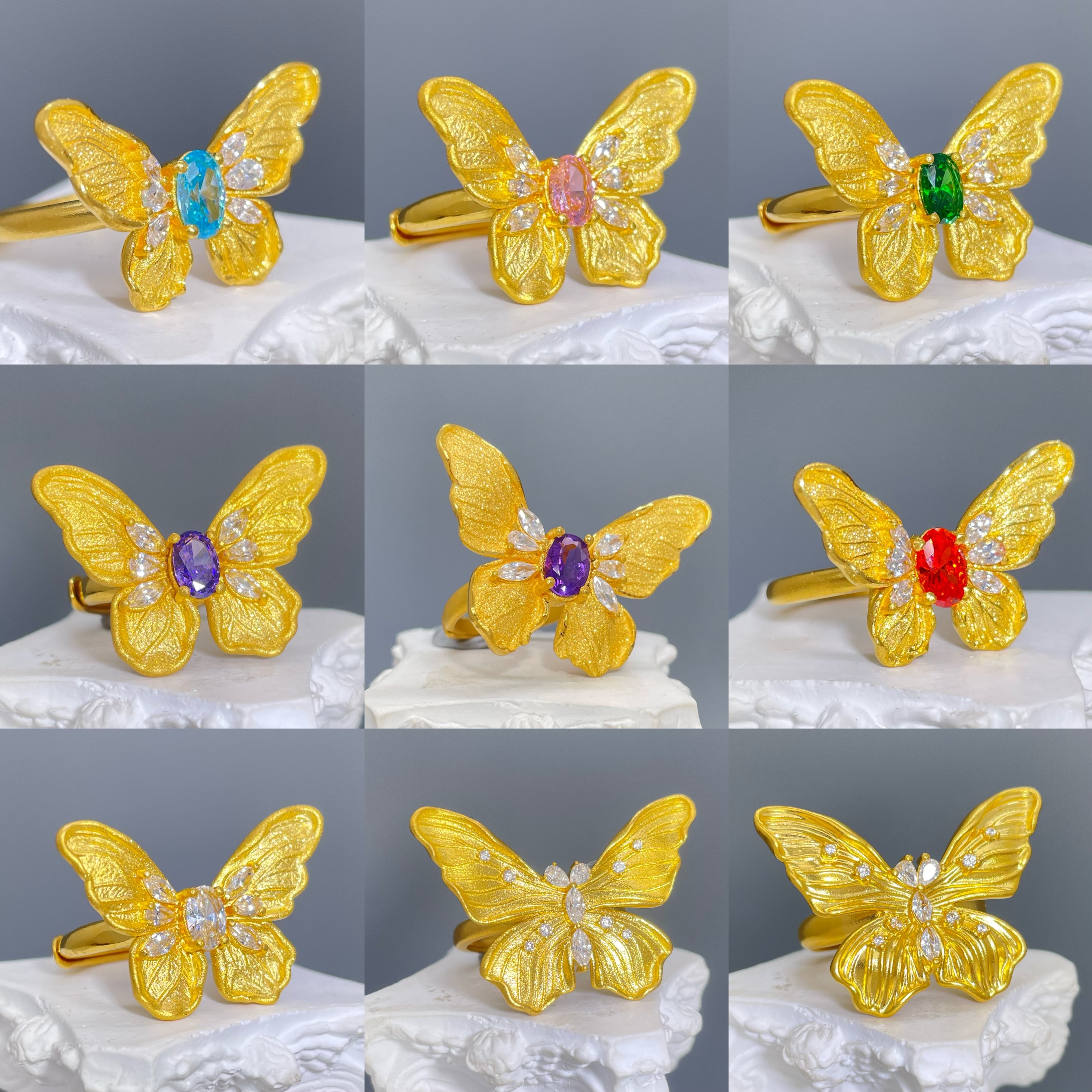 梦幻蝴蝶-足金镶嵌蝴蝶戒指5.2-5.93-5.65-5.8净金重