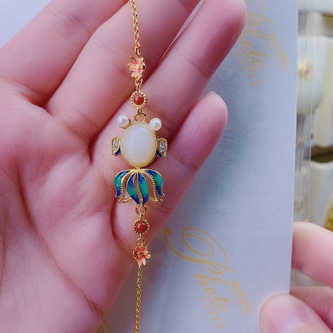 和田玉手链银S925镀金镶嵌