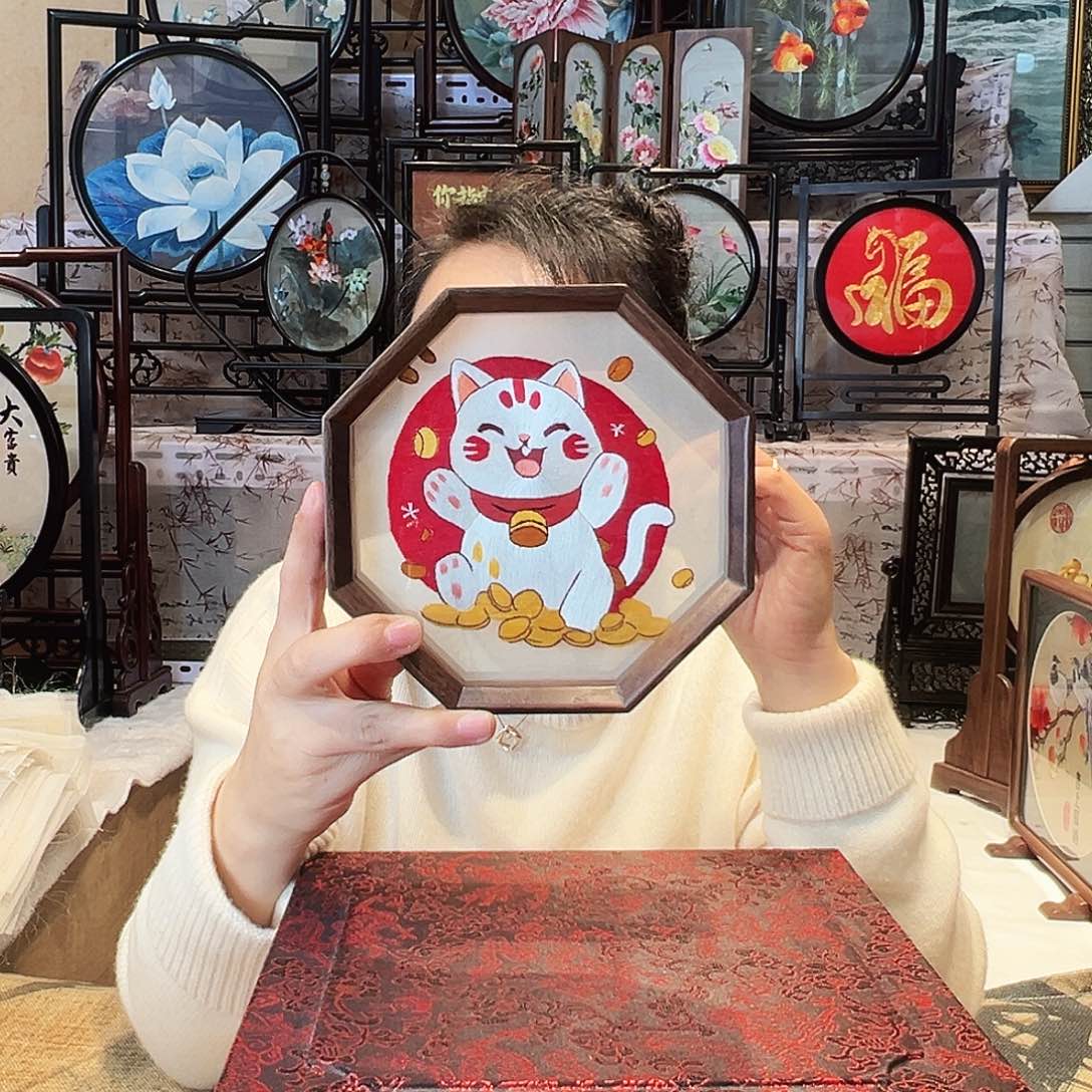 织绣苏绣摆台胡桃木手工双面