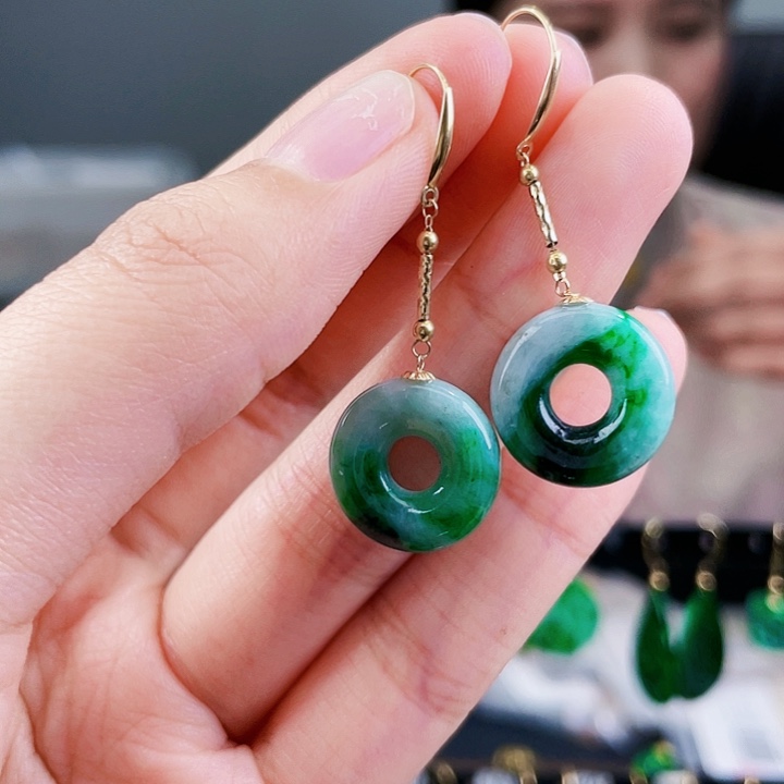 翡翠耳饰18K金镶嵌饰品