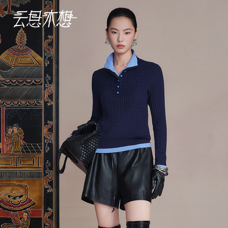 Ysimo-X云思木想 雪夜归人 修身羊毛撞色套头长袖毛针织衫14169