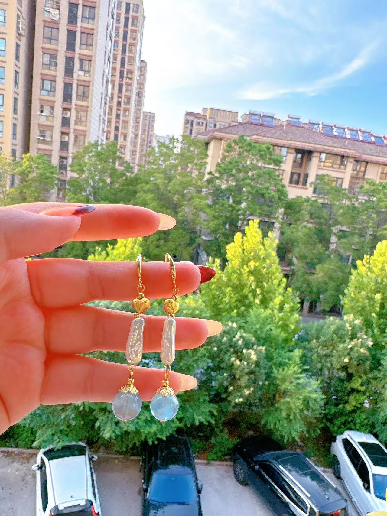 【莹莹专属】天然海蓝宝耳钩M4857