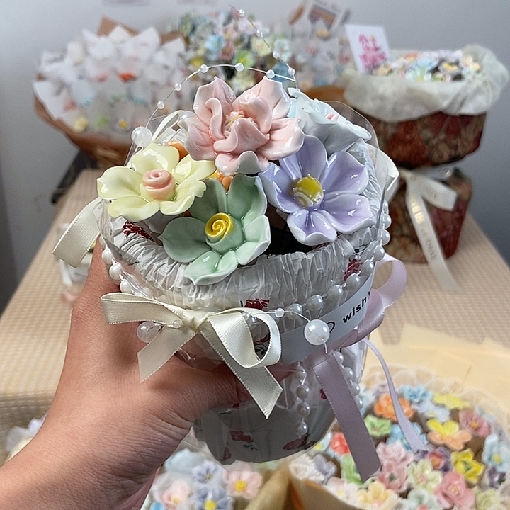 陶摆件陶瓷花真好看