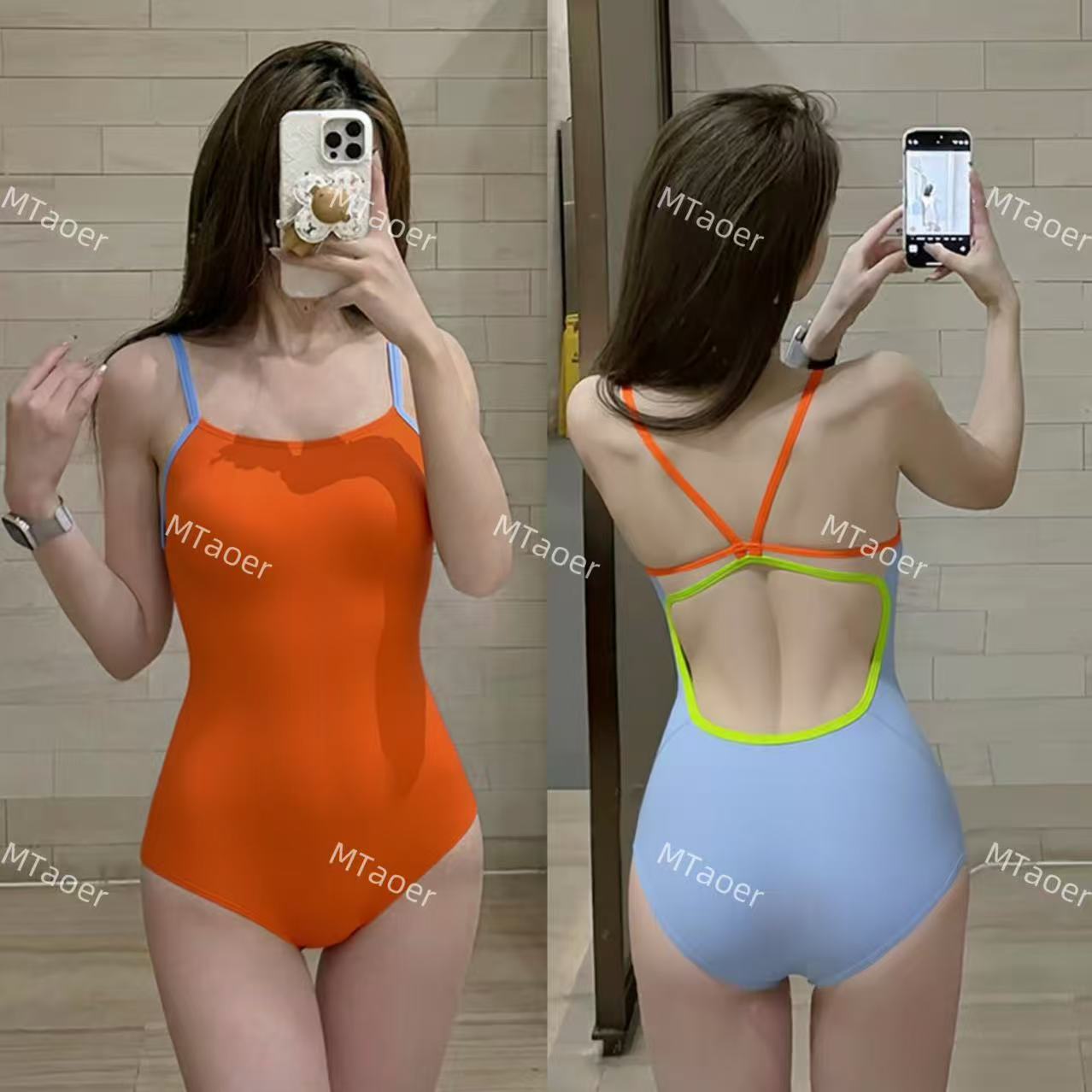 MTaoer【小幸运】高级感三角连体美背显瘦显白专业竞速漂亮女款泳衣