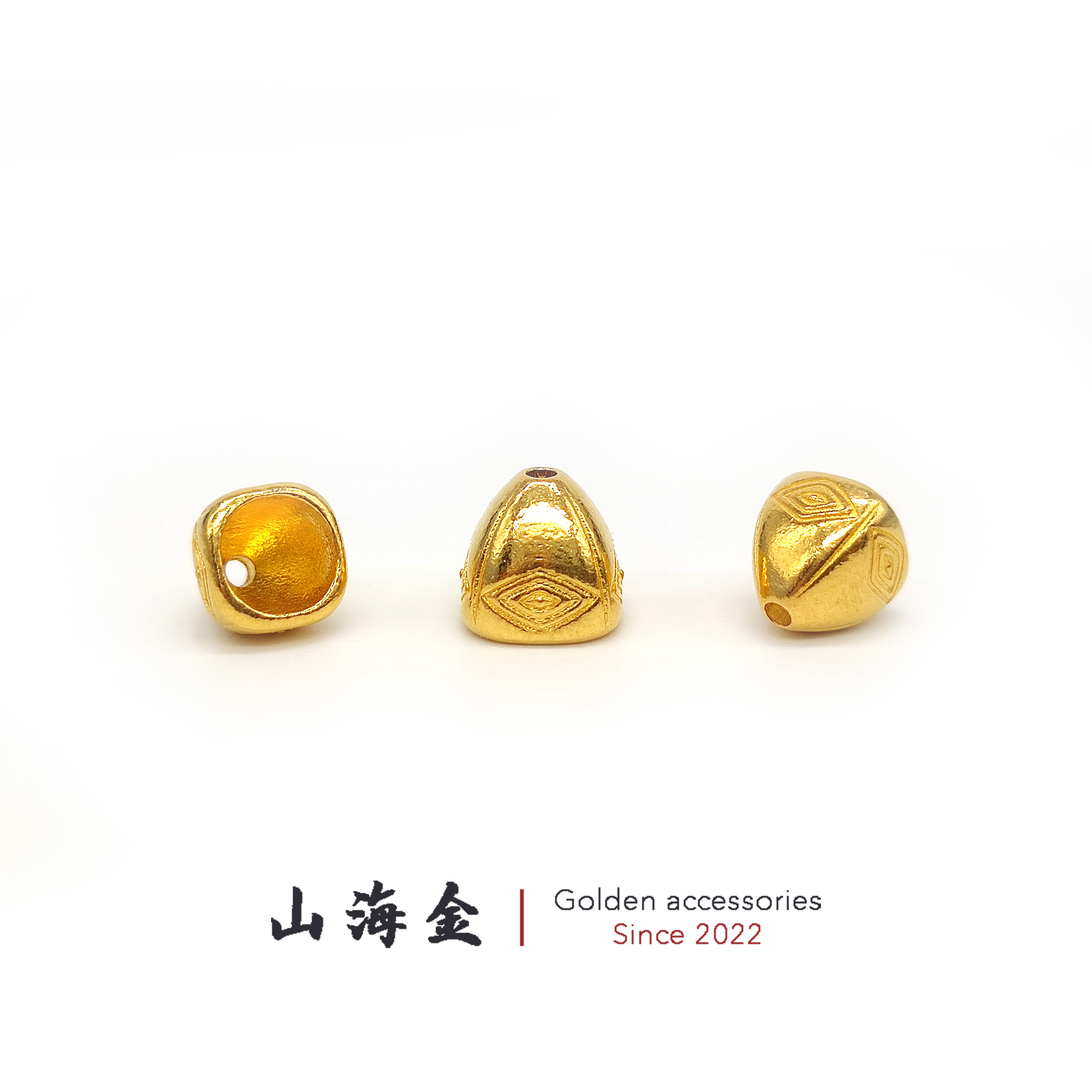 山海金 24K纯黄金999足金法眼佛塔佛头三通金塔文玩手串凤眼配饰