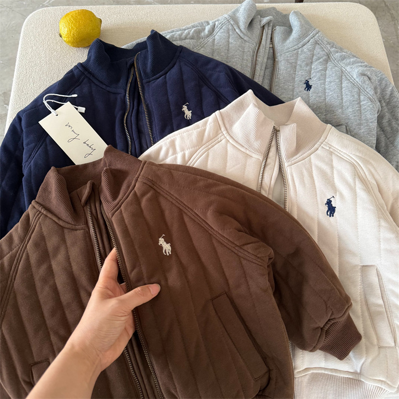 【二宝妈】儿童2025秋冬新品男女童刺绣加厚拉链衫宝宝立领棒球服