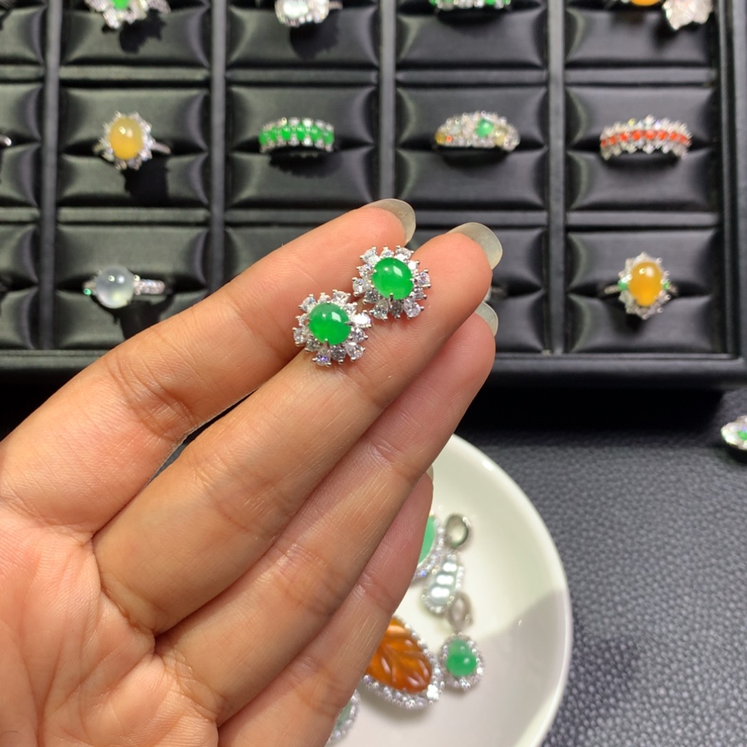 翡翠银S925镶嵌耳饰